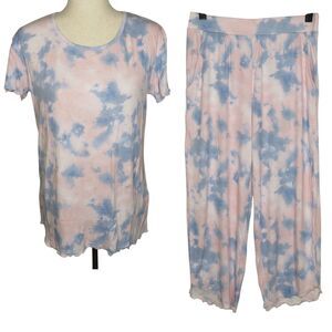 Koolaburra by UGG Tie Dye Lettuce Hem Capri + Tee Pajamas Size XS
